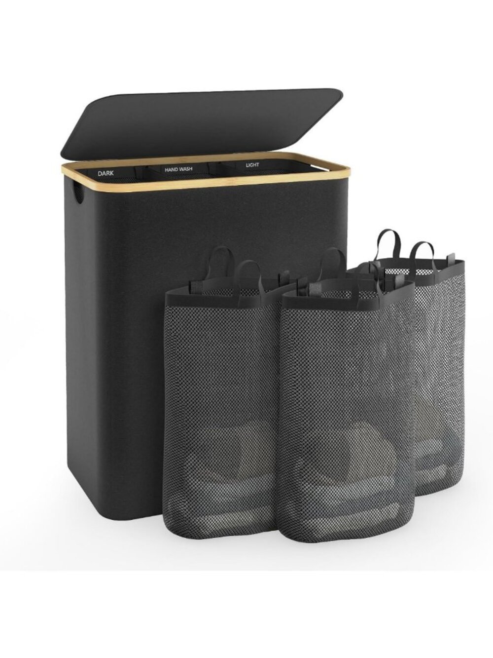 Large 160L Laundry Hamper with Lid - 3 Section Organizer for Easy Sorting